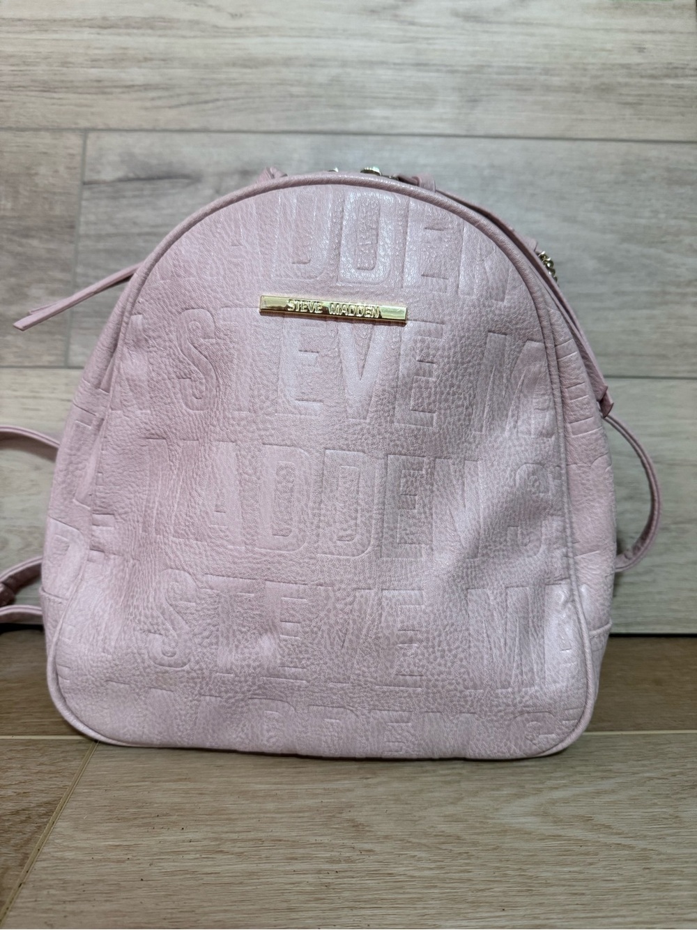 Steve Madden Blush Pink Mini Backpck Embossed Logo Gold Hardware Cute Trendy Bag